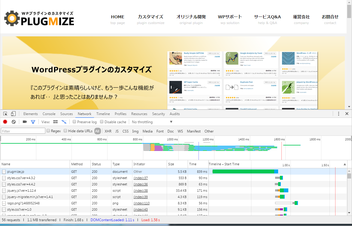 Google Chrome の開発者ツールでPLUGMIZEを表示したところ